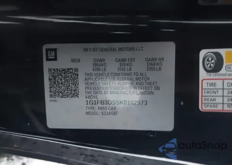 2019 Chevrolet Camaro 1Lt z USA, uszkodzony, nr VIN 1G1FB3DS5K0102973